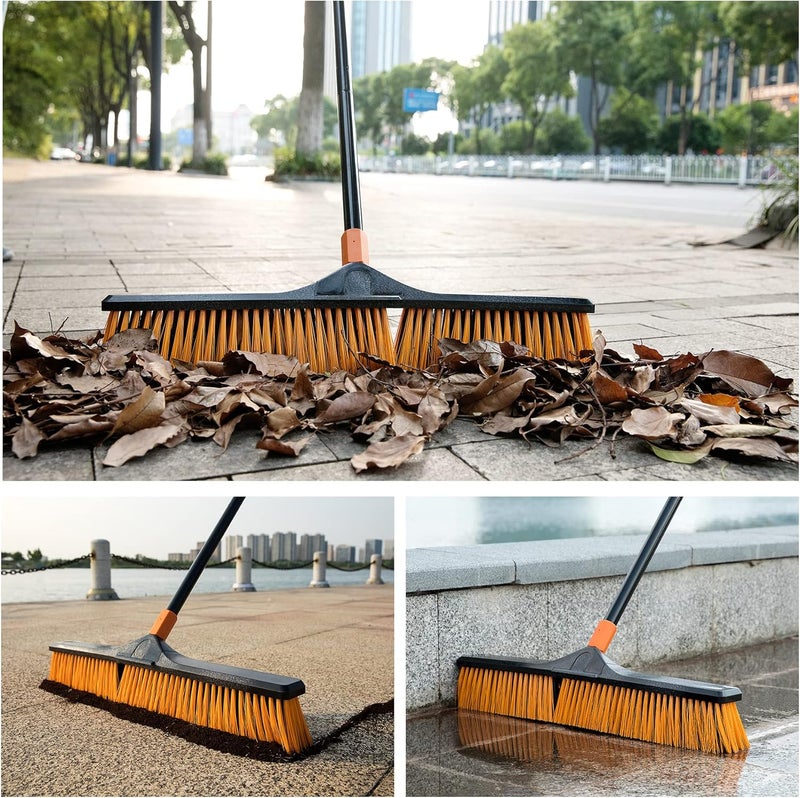 CLEANHOME فرشاة دفع 24 بوصة لتنظيف الأرضيات مع مقبض بطول 65 بوصة وشعيرات صلبة، فرشاة ثقيلة الاستخدام للمتاجر، السطح، المرآب، الخرسانة، التنظيف الداخلي والخارجي، برتقالية - Image 3
